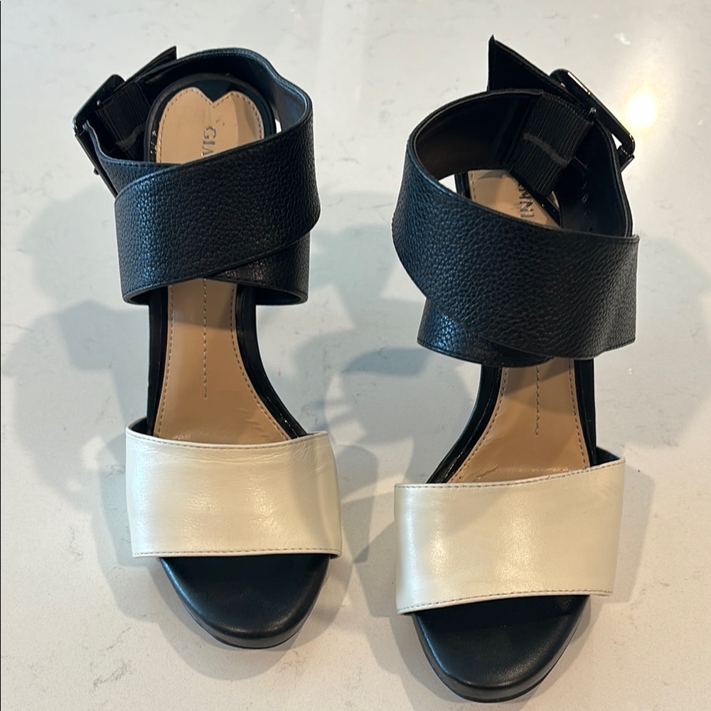 GIANNI BINI Black/White Belted Heels